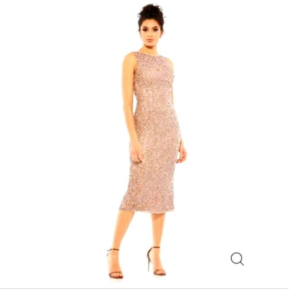 Mac Duggal Sequins Rose Gold Sleeveless Sheath Dress Sz 0 - Picture 9 of 16